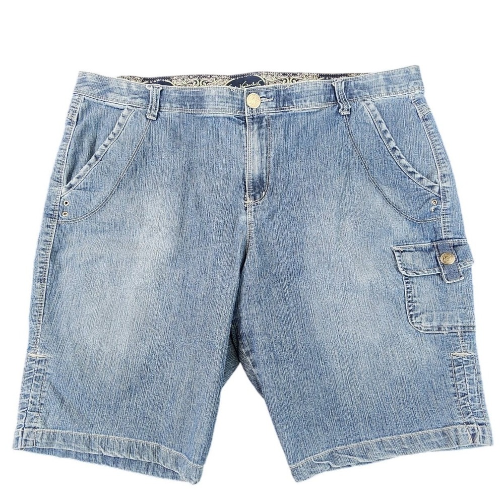 Gloria Vanderbilt Cargo Denim Shorts Blue Womens 16 Bermuda‎ Mid Rise Utility